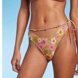 Women's Beaded Strap Triangle Bikini Bottom Wild Fable Pink Floral XL(16)
